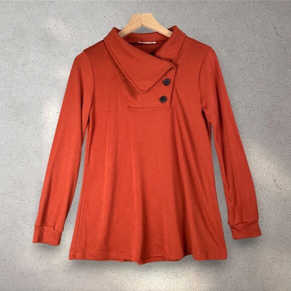 Bluetime Tops - Bluetime Button Collar Tunic Top Women’s S Long Sleeve Pullover Fall Cozy Chic
